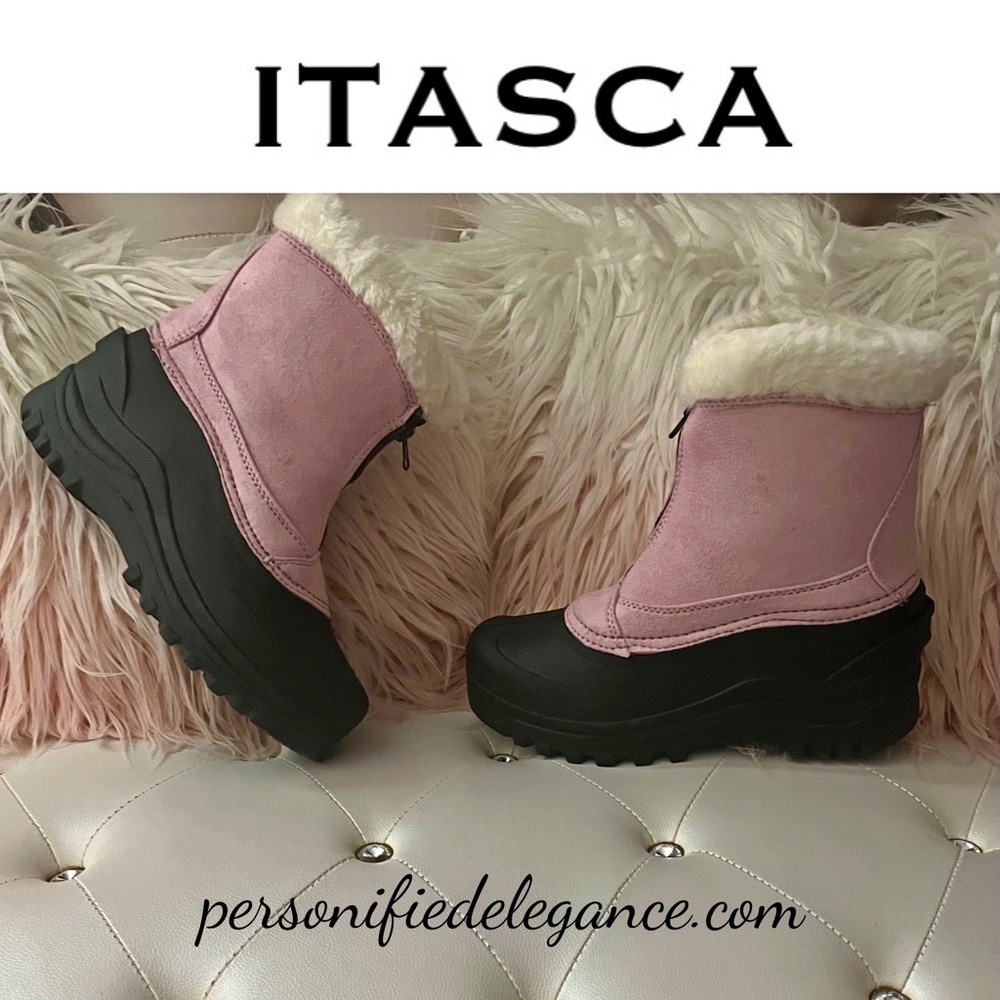 Itasca Tahoe Pink Black Micro Suede Faux Shearling Front Zip Boots Size 10